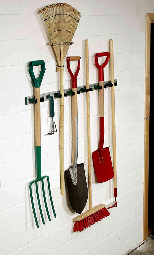 36″ Rail System — 5 Holders for wall - mounted tool organization -