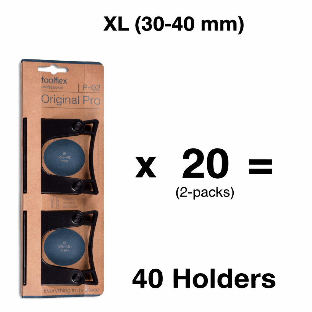 Tool Holders – Bulk Case Pack (40 Total) for wall - mounted tool organization - XL (30 - 40 mm)