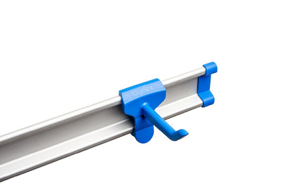 Toolflex utility hook mounted on rail for hanging tools – blue
