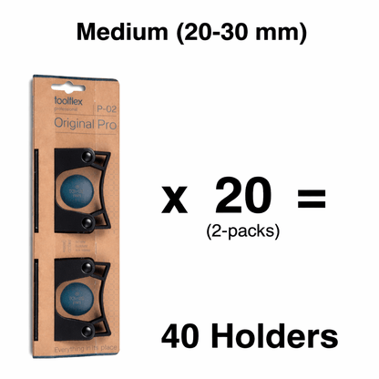 Tool Holders – Bulk Case Pack (40 Total) for wall - mounted tool organization - Medium (20 - 30 mm)