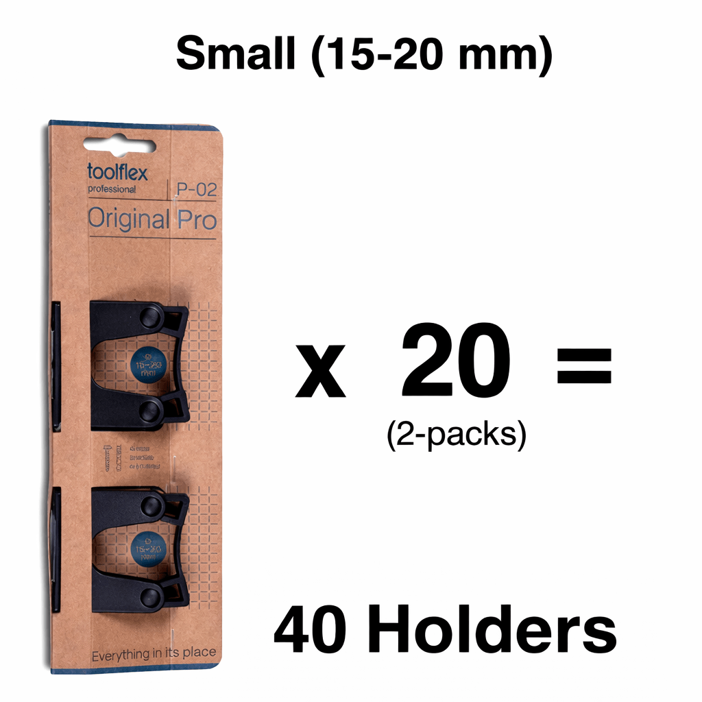 Tool Holders – Bulk Case Pack (40 Total) for wall - mounted tool organization - Small (15 - 20 mm)